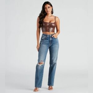 Windsor She's Sleek Brown Faux Leather Crop